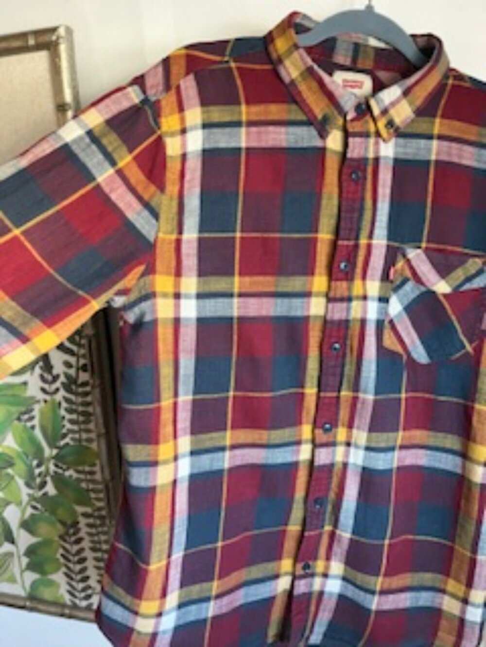 🧡3/15 Levi's Plaid Long Sleeve Red Blue Yellow Shirt Men's L - Picture 2 of 10